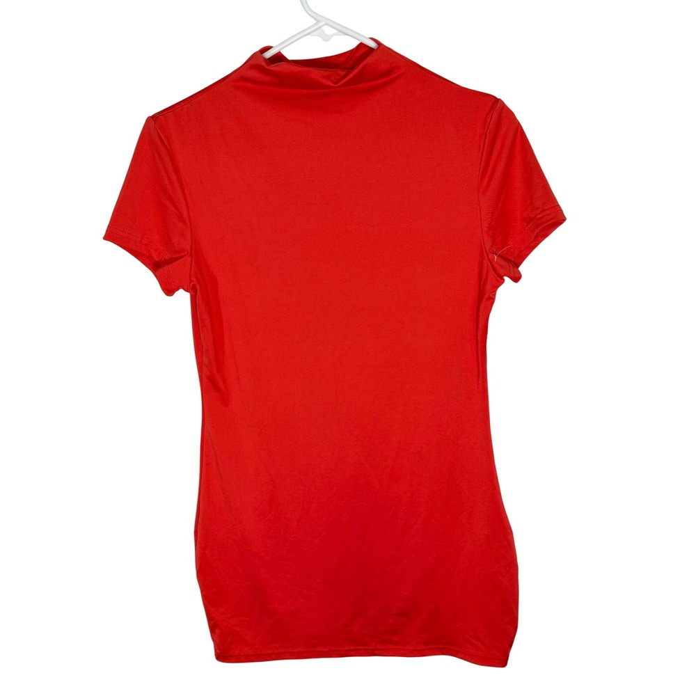 SHEIN Womens Red Mock Neck Short Sleeve Bodycon Mini Dress Solid Stretch - Large